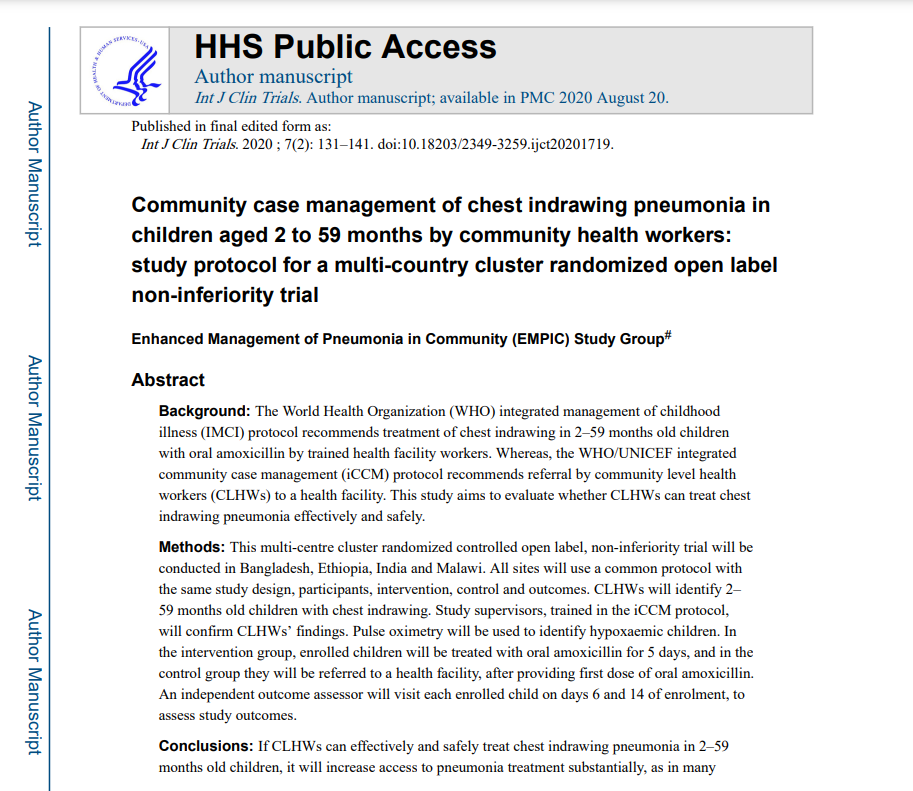 Community case management of chest indrawing pneumonia in children aged